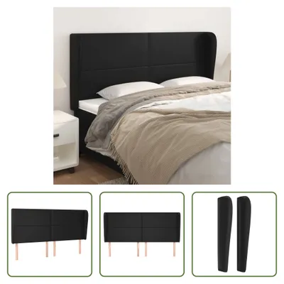 Produktbild von The Living Store Kopfteil mit Ohren Schwarz 203x23x118/128 cm Kunstleder