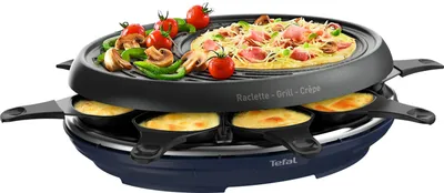 Produktbild von Tefal Raclette 3in1 (Raclette, Grill, Crêpe) 8 Personen, 8 Person(en), Thermoplast, Schwarz, Blau, Rund, 1050 W, 325 mm