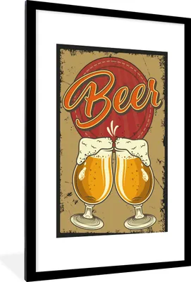 Produktbild von MuchoWow® MuchoWow® Gerahmtes Poster Mancave - Biergläser - Vintage - Zeichnung 60x90 cm - Poster mit zchwarzem Bilderrahmen - Dekoration - Wandposter Wohnzimmer - Hochwertig