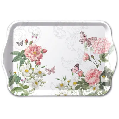 Produktbild von Serviertablett Tray Melamine 13x21 cm Amelia weiß Schmetterlinge