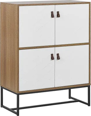 Produktbild von BELIANI Moderne Kommode Heller Holzfarbton / Weiß 4 Türen MDF- Platte Metall für Schlafzimmer für Wohnzimmer