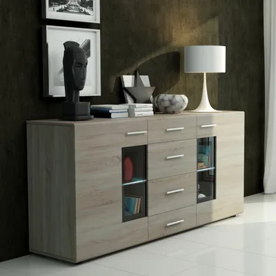 Produktbild von Masseno Kommode TARANTO 169 cm Sideboard mit 4 Schubladen und 2 Türen für Wohnzimmer Schlafzimmer Modern 169x40x79 cm Sonoma Eiche / Sonoma Eiche
