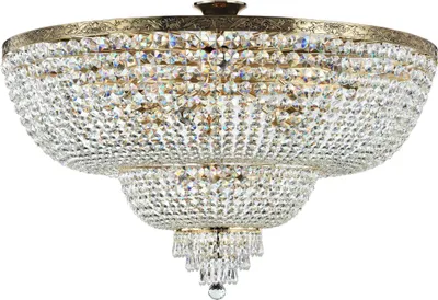 Produktbild von Deckenleuchte Metall E27 rund D: 100 cm in Gold antik 18-flammig Klassisch Kristall