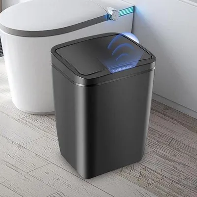 Image de Poubelle de 12 litres avec couvercle pour la salle de bains, la cuisine, les toilettes et le bureau (piles non fournies)
