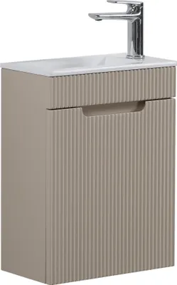 A bathroom vanity set with a sink and cabinet.