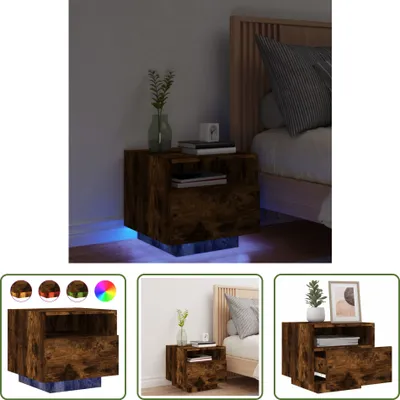 Produktbild von The Living Store Nachttisch mit LED-Leuchten Räuchereiche 40x39x37 cm