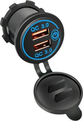 Produktbild von INF Duales QC3.0-Autoladegerät mit Schalter Schwarz + Blau