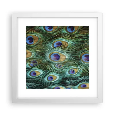 Produktbild von Gerahmtes Poster - Weißer Rahmen - Pfauen Feder Makro - 30x30 cm - Wand Bild - Wanddeko - Wandbilder - Kunstposter - Wandposter - Bilderrahmen - Bilder - Kunstdruck - Wandbild - P2WAC30x30-4159