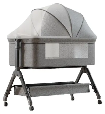 Image de Lit bébé 3-en-1 – Lit d'appoint – Barrière amovible – Hauteur réglable – Maille respirante – Roues verrouillables – Position anti-reflux – Gris