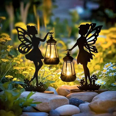 Produktbild von GIGALUMI Eisenfigur, Gartendekoration für den Außenbereich, mit Solarleuchten