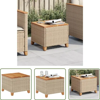 Obrázek produktu pro The Living Store Zahradní stůl béžový 45x45x37 cm Poly ratan Akáciové dřevo