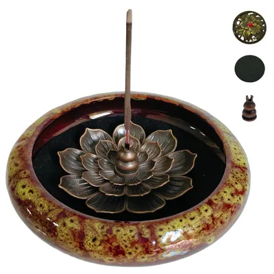 Productafbeelding van Keramische Wierookhouder met Messing Lotus Design