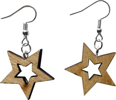 Produktbild von Stern Ohrringe Miniblings Weihnachten Sterne Xmas Sterne Holz Natur Hohl
