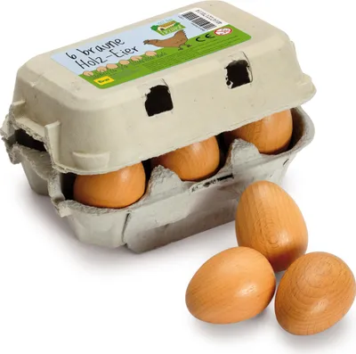 Produktbild von Erzi 17011 Eier, braun aus Holz im Karton, Kaufladenartikel für Kinder, Rollenspiele