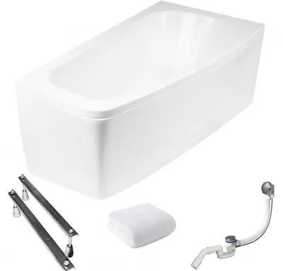 Obrázok produktu pre Aqua For You | Vaňa Besco Asymetrická Luna (pravá) – 150 x 80 cm – antibakteriálna povrchová úprava – s obložením – so sifónom – s nožičkami