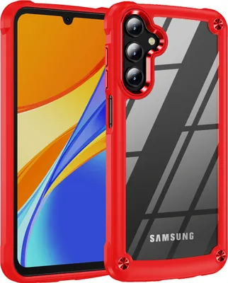 Produktbild von Hülle für Samsung Galaxy A24 4G Hybrid Transparente PC Robust TPU Bumper Stoßfest Schutzhülle Rot Schwarz
