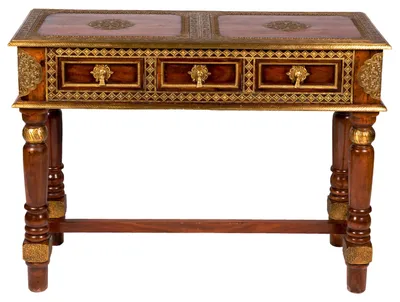 Produktbild von Antike Konsole Sideboard schmal Assla 118cm Braun | Vintage Theke Bar Tresen orientalisch handgeschnitzt | Landhaus Anrichte Konsolentisch aus Holz massiv | Asiatische Deko Möbel aus Indien