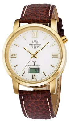 Produktbild von MasterTime Herrenuhr MTGA-10298-13L, Funk, analog-digital, Gold, Lederarmband