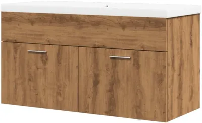 Immagine prodotto di Mobiletti lavabo - Mobile bagno - Contenitore per il bagno - Con lavabo in Vetroceramica - Larghezza 90 cm - Legno effetto rovere artigianale