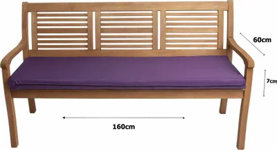 Image de Coussin de banc de jardin 160x60x7 Purple, Coussin de jardin plat, Siège pour 3 personnes, Coussin d'extérieur, Coussin de banc/balançoire