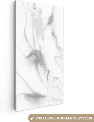 Produktbild von MuchoWow® - Leinwandbilder - Marmor - Grau - Weiß - Abstrakt - Marmoroptik, Wandbild, Wanddeko Bilder Wohnzimmer, 20x40 cm