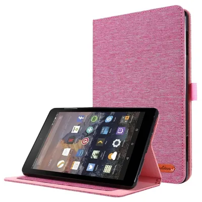 Produktbild von König Design Tablet-Hülle kompatibel mit Amazon Fire HD 10 (2021) Stoff Smart Cover Case Etui Rosa
