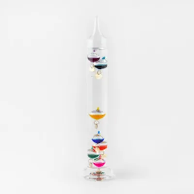 Produktbild von Galileo Thermometer mit 7 Glaskugeln, 30 cm hoch, Messbereich 18-24°C