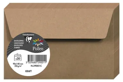 Produktbild von Pollen by Clairefontaine Briefumschlag Kraft 90 x 140 mm 20 Briefumschläge