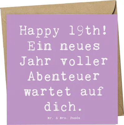 Produktbild von Mr. & Mrs. Panda Glückwunschkarte Spruch 19. Geburtstag Abenteuer - Lavendeltraum - Geschenk, freudige Erwartung, Happy 19th, Grußkarte, doppelkarte, Glückwunsch, Lachen