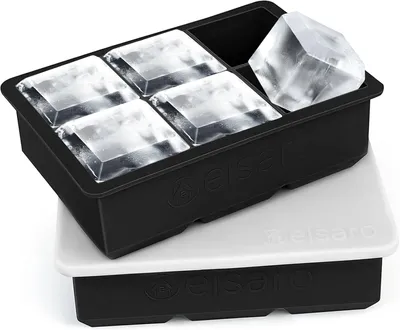 Produktbild von Eiswürfelform Silikon XXL mit Deckel 5cm, 6-Fach 2er Set, BPA-frei – Große XXL Eiswürfel für Whisky, Cocktails & Bier in Schwarz