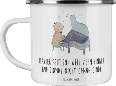 Produktbild von Mr. & Mrs. Panda Emaille Tasse Klavier Magie - Weiß - Geschenk, Musiker, Musik, Becher, Konzert, Koordination, Fingerfertigkeit, Pott, Lernen, Teetasse, Klangwelt