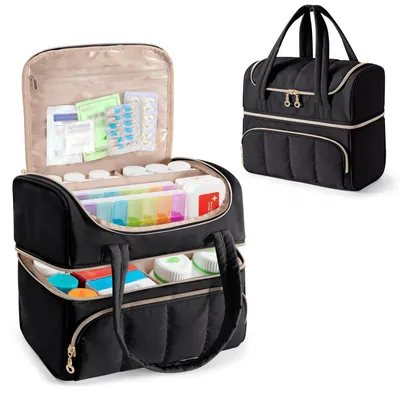 Image de Trousse de premiers secours, double compartiment, noire, 29,2 x 18,4 x 25,4 cm