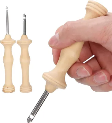 Produktbild von Bordürwerk Punch Naald Set - 2 Stück - 17×8×6 - Holzgriff - Garnnadel - DIY Handgemachte Strickwerkzeuge