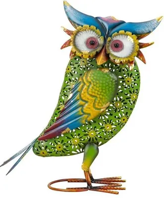 Produktbild von Eule Metall Bunt 34,5cm hoch Uhu Gartenfigur Vogelfigur Haus Garten Dekoration