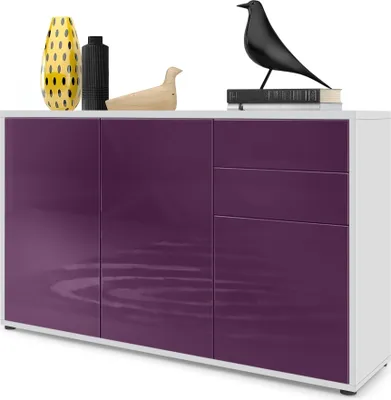 Produktbild von Vladon Sideboard Ben V3, Kommode mit 3 Türen und 2 Schubladen, Weiß matt/Brombeer Hochglanz (117 x 74 x 36 cm)