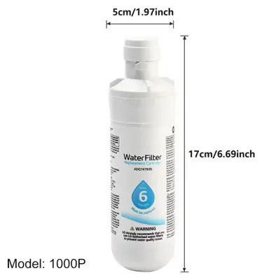 Productafbeelding van Waterfilter voor koelkast - Vervangingsfilter ADQ747935/MDJ64844601 - 1 stuk - NSF-gecertificeerd - Actieve kool - Verwijdert 99% van chloor en verontreinigingen