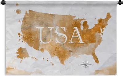 Produktbild von MuchoWow® Wandteppich Wandbehang Karte - Amerika - Gold 120x80 cm Tapisserie Dekoration Wandtuch - Wanddekorationen - Wandtücher