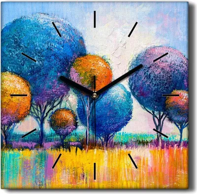 Produktbild von Coloray Hodiny Unikátní 30x30 cm  Tiché hodiny Pro obývací pokoj a kuchyň Nástěnné hodiny Plátno Černé ručičky hodin - Malování stromu
