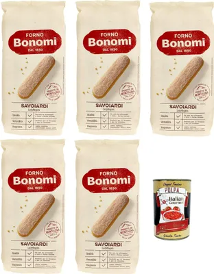 Produktbild von Forno Bonomi, italienische Löffelbiskuits, Savoiardi, Ladyfingers, für Tiramisu, biscuits cookies kekse 5x 400g + Italian Gourmet polpa 400g