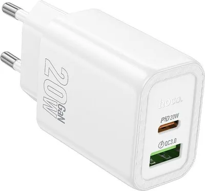 Immagine prodotto di Caricabatterie HOCO 20W USB-C/A PD QC3.0 a ricarica rapida Bianco