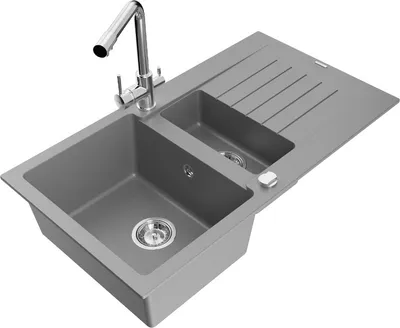 Produktbild von Mexen Matias 1,5-Becken-Granitspüle mit Abtropffläche und Mischbatterie Duero, Grau - 6502-71-671600-00