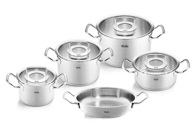 Produktbild von Fissler Original-Profi Collection / Edelstahl-Kochtopfset, 5-teilig, Töpfe mit Glas-Deckel (3 Kochtöpfe,1 Bratentopf 1 Servierpfanne) - Induktion