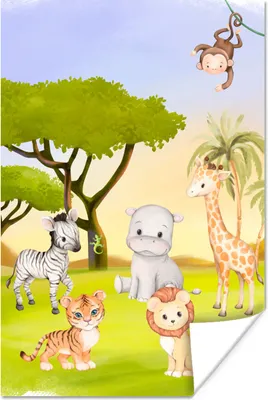 Produktbild von MuchoWow® Poster Dschungel - Tiere - Kinder 120x180 cm - Kunstposter
