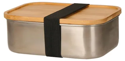 Immagine prodotto di Contenitore per la merenda "Vesper" in acciaio inossidabile con coperchio in bambù - Contenitore per il pranzo per bambini e adulti - ideale per la scuola - argento/naturale