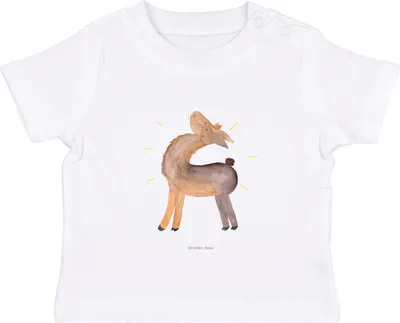 Produktbild von Mr. & Mrs. Panda  T-Shirt Lama Stolz 6. - 12. Monat - Weiß - Geschenk, Babyshirt, Baby Shirt, Family, Organic, Freundin, Kinder Top, Lamas, Familie