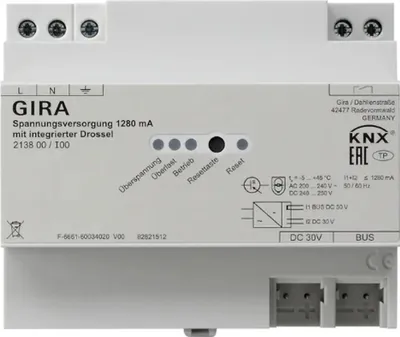 Produktbild von GIRA 213800 Spannungsversorgung 1280 mA Drossel KNX REG