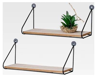 Produktbild von 2er Set Wandregal 30x10cm Metall Schwarz Holz MDF Natur Modern Industrie Stil Hängeregal