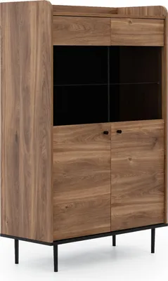 Produktbild von Vitrinenschrank VASINA VS-10 mit 2 Türen SoftClose Vitrine Regalschrank 90 x 140 cm Standvitrine Schrank Wohnzimmer Loft (Brandy Castello)