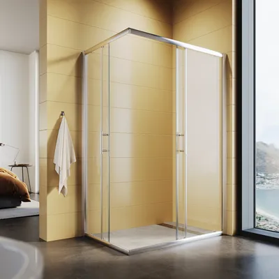 Image de Cabine de douche SONNI 90x120x185cm, double porte coulissante, verre trempé, cabine de douche accès d'angle