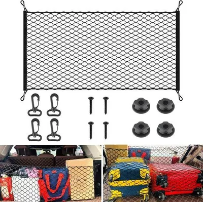 Produktbild von Auto-Kofferbaknet aus Elastik, 140 x 100 cm, für alle Autos mit 4 Haken, 4 Sicherheitsringen
